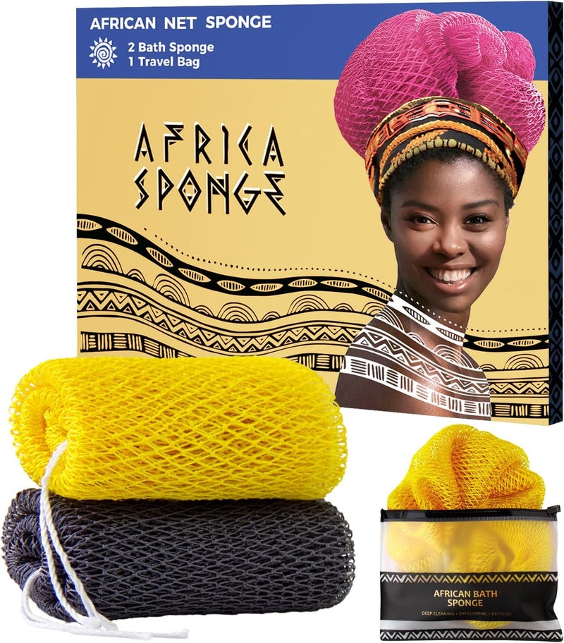 RelaxScene African Net Sponge Authentic - 2 Pieces Exfoliating Body Scrubber Bath Sponge York&Slate - Back Scrubber Washcloth for Shower - Real African Scrub Exfoliator Body Care Bathing Accessorie - Image 1